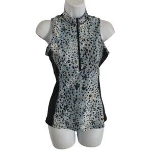 Prismsport Women Athletic Work Out Tank Top XS 1/2 Zip Back Pocket Animal Print